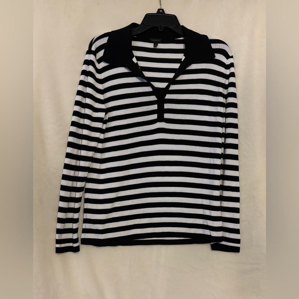 Talbots Black and White Striped Blouse - Picture 6 of 9